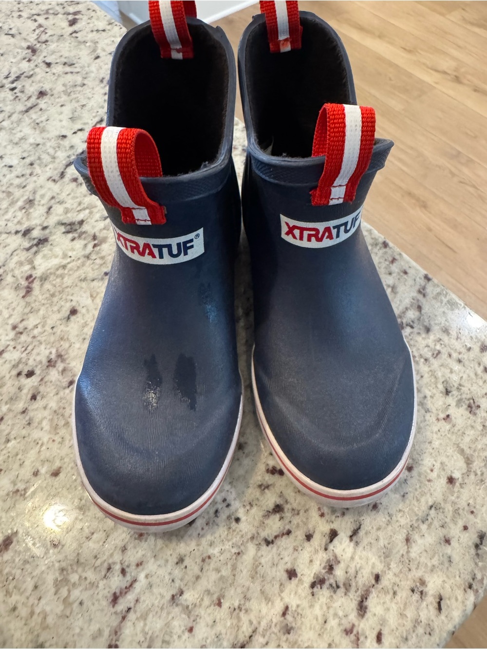 Xtratuf Kids Navy and Red Waterproof Slip-On Boots size 12